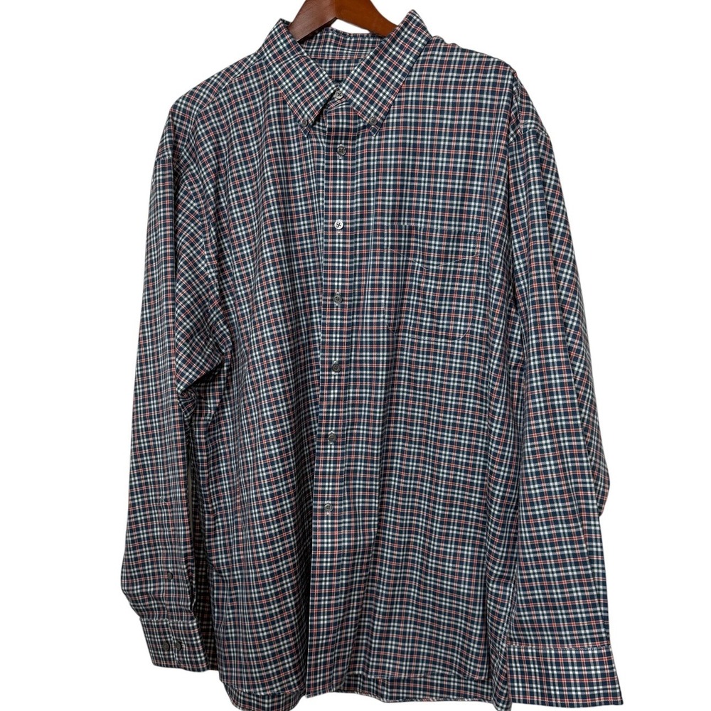 Jos. A. Bank Traveler Shirt XXL Traditional Fit Blue Orange Plaid Button Down